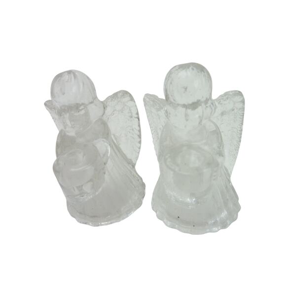 Vintage Crystal Glass Mini Candle Holders Angels 2.5 Inches - Picture 1 of 4